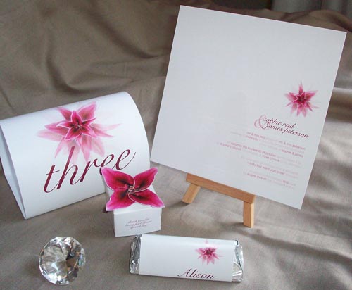 Pink Lilly invitation table number bonbonierre placecard